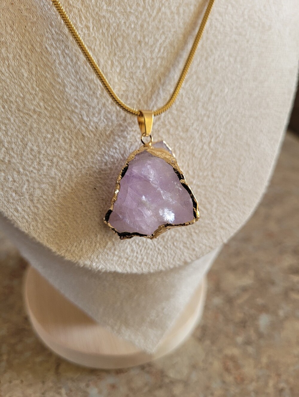 Golden-Trim Lavender Crystal Pendant Necklace - Women Jewelry